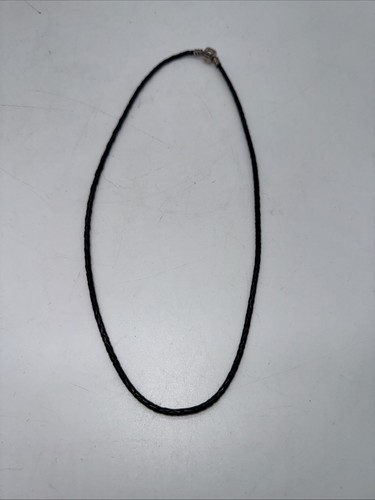 Pandora Moments Black Leather Braided Cord Necklace Sterling Silver 20” Length - Picture 1 of 4