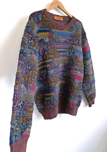 MISSONI UOMO Vintage 80s Patchwork Wool Alpaca Mohair Sweater Made in Italy 50 L - Picture 2 of 14