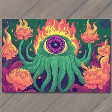 Art Print Flaming Eyeball Tentacle Creature Lotus Flowers Weird Trippy Fantasy A