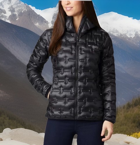Columbia Women Alpine Crux III Packable 800 Down hooded Jacket Puffer black Sz L