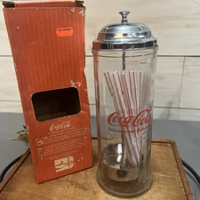 1992 Vintage Coca-Cola Straw Dispenser Diner Style Glass Holder Chrome Top Coke
