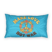 MAKE LOVE NOT WAR Retro Pillow Sham | Floral Peace Sign | 26" or 36" Length