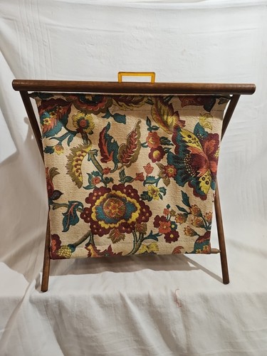 Vintage Foldable Sewing Yarn Knit Crochet Basket Caddy Tote Bag Wood Frame - Picture 15 of 18