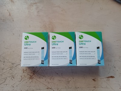 Three Boxes One Touch Ultra Blue Blood Glucose Test Strips - 100 Count (22895)