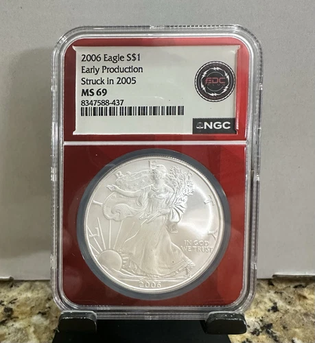 2006 American Silver Eagle - Early Production Struck in 2005 - NGC MS 69 - EDC