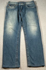 True Religion World Tour Bootcut Jeans Men 33 Blue Denim Low Rise USA Made
