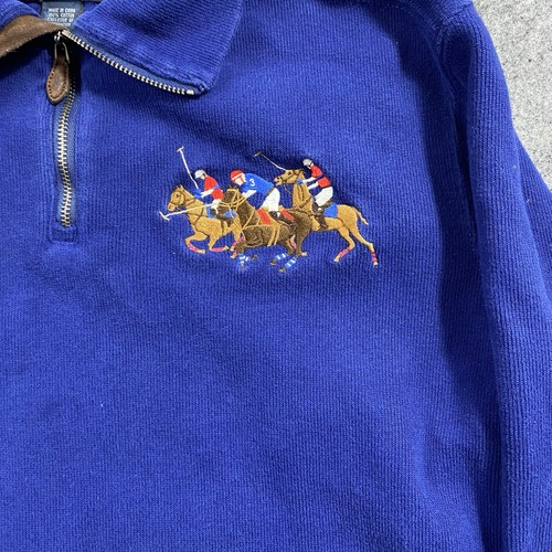 Polo Ralph Lauren Pullover Mens 1/4 Zip Triple Big Pony Match Sweater Medium - Picture 3 of 7