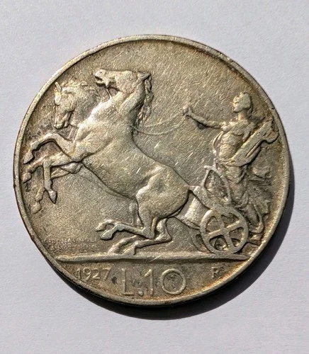 Photo of a 1927 Italy 10 Lire Silver (1926-1936) from an eBay listing that sold on Jul 18, 2026