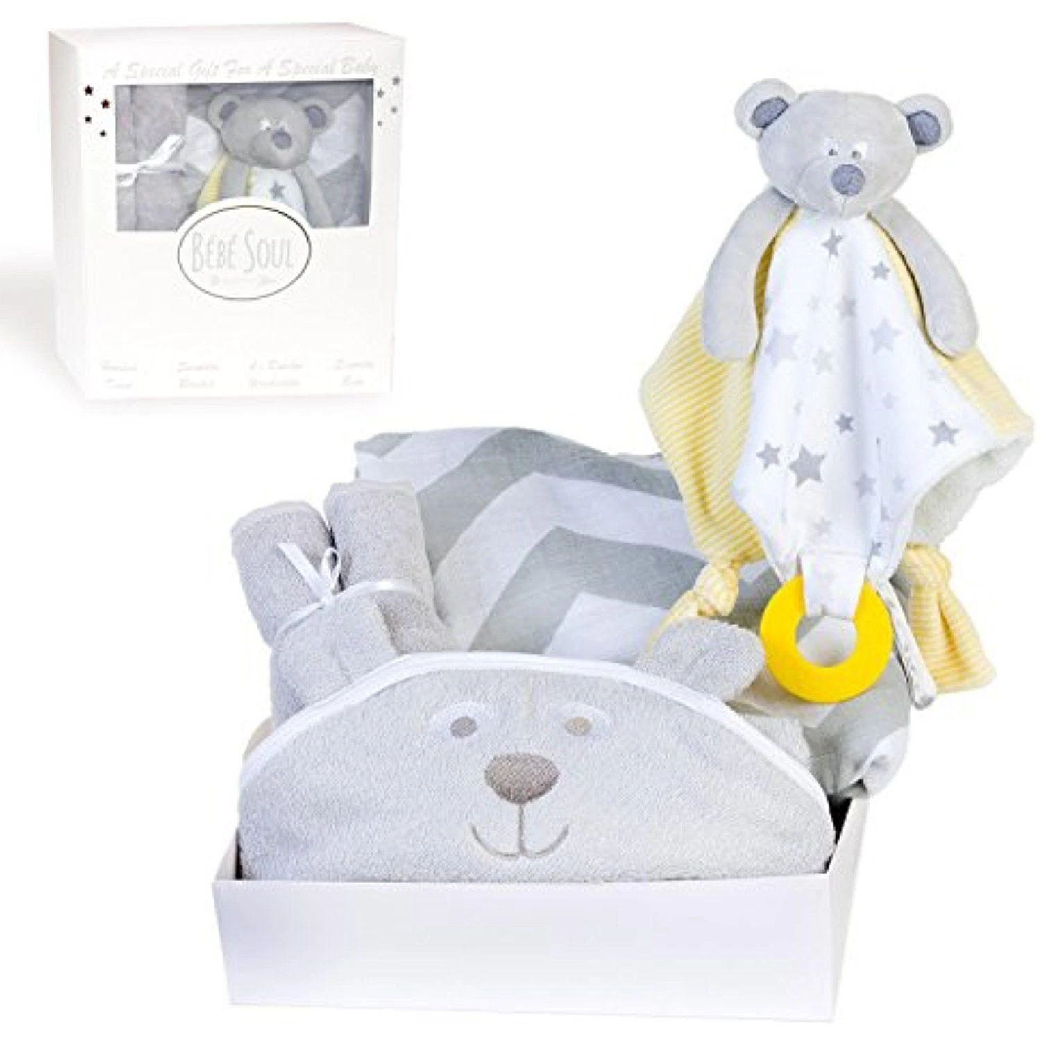 Bébé Soul Unisex Baby Gift Set : Bear Bamboo Hooded Towel, 4 X Bamboo ..