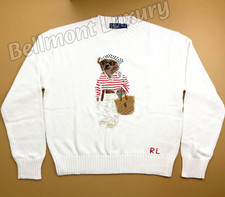 POLO RALPH LAUREN Polo Bear Knit Sweater White Crewneck Women's Medium NWT