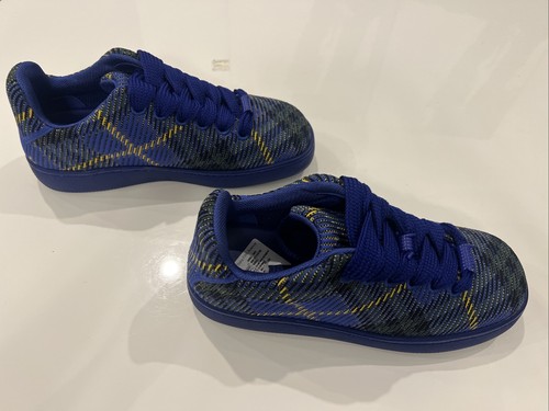 NIB BURBERRY BOX NAVY BLUE CHECK CANVAS LOGO PLATEAU SNEAKERS 11 US 44 ITALY - Bild 12 von 19