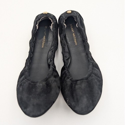 Stuart Weitzman Gabby Scrunch Rivet Suede Ballet Flat Black Size US6 EU37 - Picture 3 of 10