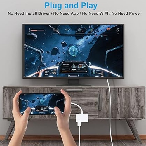 Apple Lightning Digital AV Adapter Charging Port, 1080P Sync Screen Video Dongle - Picture 3 of 8