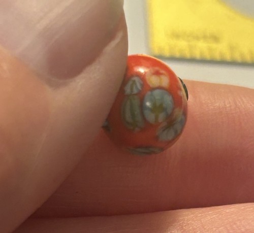 Beautiful Set (9) of Red Ceramic Ball Buttons. 1/2” Pin Shank With Flowers - Picture 3 of 6