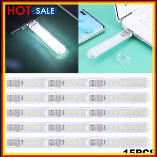 15Pcs Mini Portable USB Livre Lumière Lumineuse Lampe de Lecture pour PC Portable (Blanc 8LED