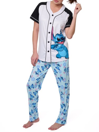 Women's Stitch Baseball Jersey Button Shirt & Disney Lounge Pants Set