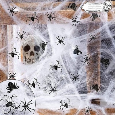 Halloween Spinnennetz Deko Set mit Spinnen für gruselige Dekorationen und Partys