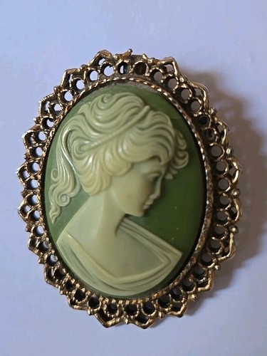 EXQUISITE RARE Large Antique Gold & GREEN Cameo Brooch/Pendant Both. STUNNING - Picture 3 of 8