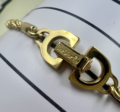 Christian Dior Gold Tone Braided Chain Bracelet Logo Clasp Vintage - Picture 6 of 8
