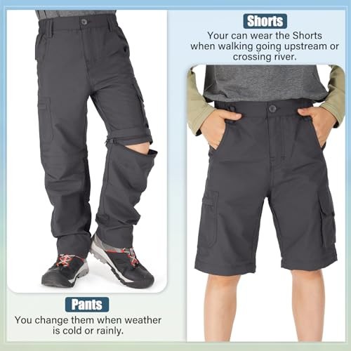 Kids' Cargo Pants, Boy's Casual Outdoor Quick Dry Waterproof 12 Years Gray - Picture 5 of 7