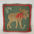 Chandler 4 Corners Green Wool Hand Hooked Merry Moose Pillow Laura Megroz 18"