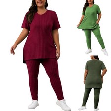 Womens Plus Size 2Pcs Outfits Lounge Sweatsuits Sets Short Sleeved Tracksuit