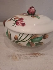 Large Lefton Americana Covered Serving Bowl with Pink Roses