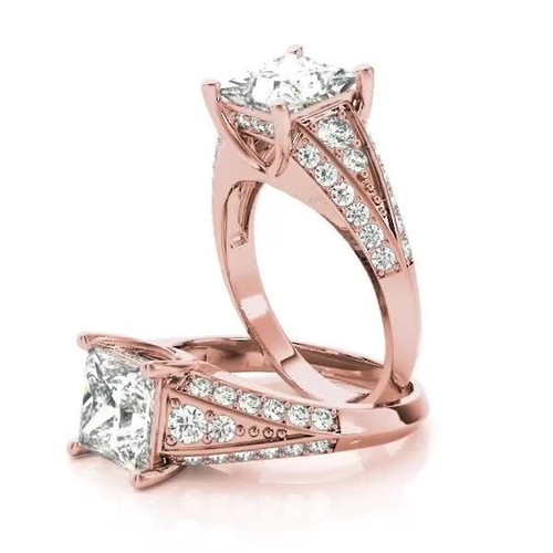 Laborgefertigter Verlobungsring 2,10 kt Princess-Schliff weißer Diamant 14 K Rotgold FN - Bild 2 von 5