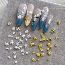 600PCS 3D Hawaii Beach Rhinestones Nail Art Charms Metal Ocean Life Rhinestones