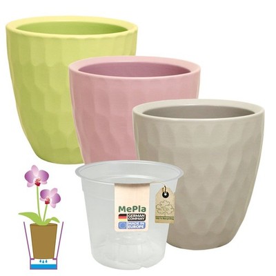 MePla - 2 Stück - Orchideenübertopf Carve + Pflanztopf