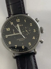 Shinola Canfield Swiss Chronograph 43mm Mens Black Teaked Dial Leather-Gorgeous