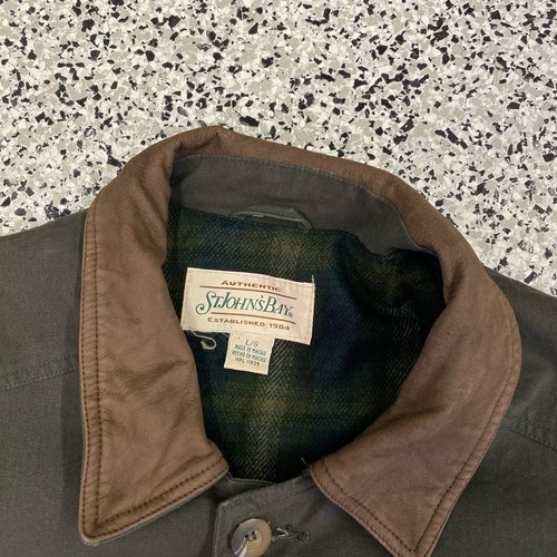 Vintage St Johns Bay Chore Jacket Men L Olive Flannel Lined Barn Workwear Coat - Picture 2 of 6
