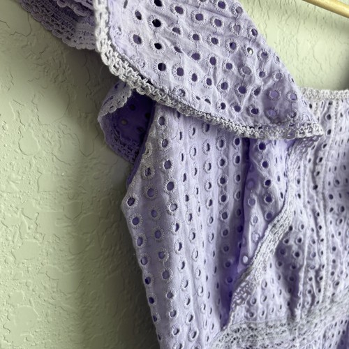 Alice + Olivia Dress 0 Remada Eyelet Lavender Mini Purple Ruffle Women’s - Picture 9 of 13