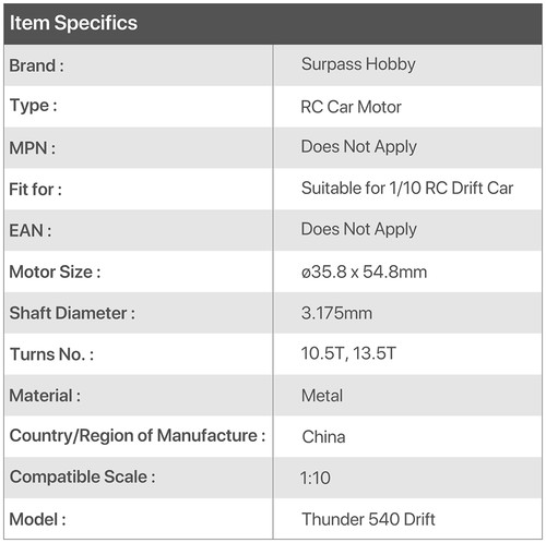 Surpass Hobby Thunder 540 Sensored Brushless Motor 160A ESC Combo for 1/10 Cars - Picture 7 of 20