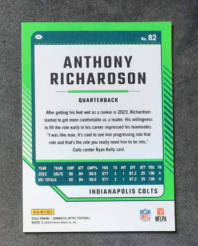 Anthony Richardson 2024 Donruss Optic Indianapolis Colts - Picture 2 of 2
