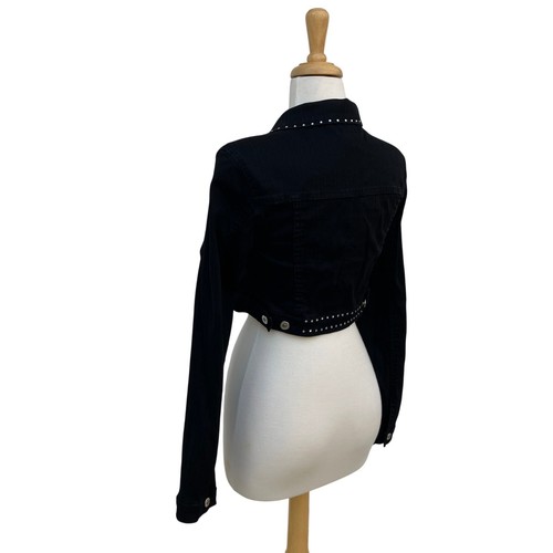 Judy Blue Denim Jacket 33” Chest Black Rhinestone Stretch Western Cropped Casual - Picture 5 of 11