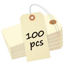 100 Pcs Manila Tags Blank Shipping Tag with Wire Attached 4.7 Inch Paper Hang...