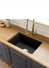 Belfast Kitchen Sink Undermount Black Ceramic Single Bowl Basket Strainer Waste