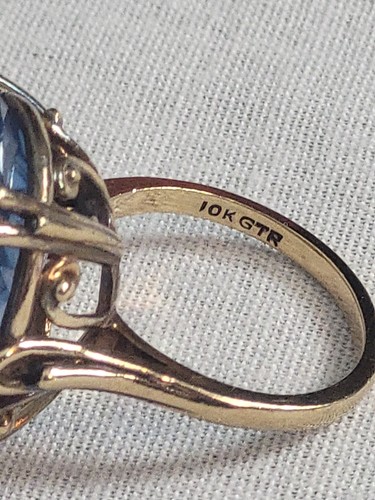 Vintage 10K Yellow Gold Size 7 Cocktail Ring 11 grams Blue Gemstone Party Dressy - Picture 4 of 6