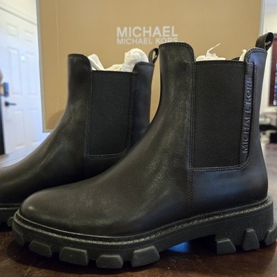 Michael Kors Ridley Bootie Leather Black Logo Pull On Block Ankle Boots 6M