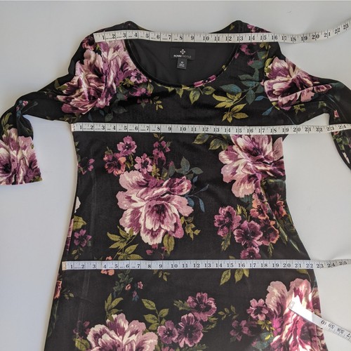 Vintage Velour Bodycon Dress Tag sz 10 Black Floral Goth Grunge Whimsigoth - Picture 5 of 9