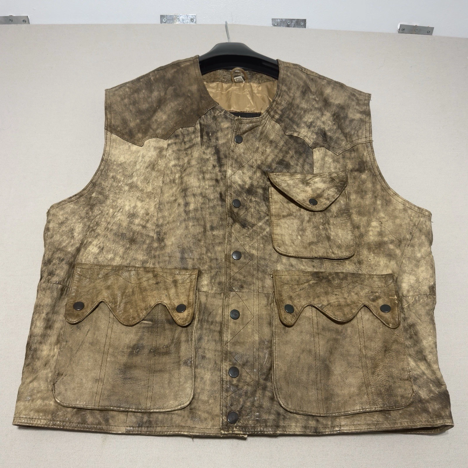 Vintage Leather Vest Mens Medium Brown Faded Utility Biker Pierce Arrow Waistcoa