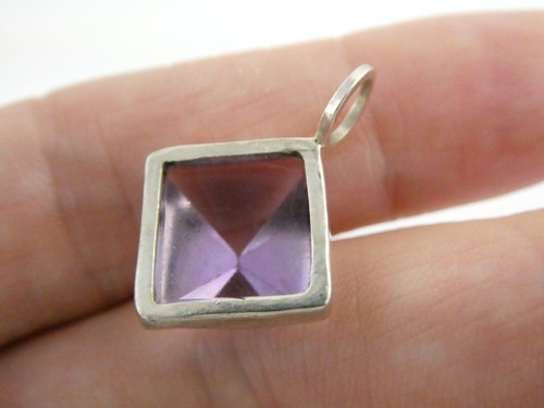 Vintage unmarkiert Sterlingsilber facettierter Amethyst Edelstein Anhänger 2,6 g 1 Zoll lang - Bild 18 von 18