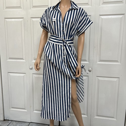 Zara Linin Blend Navy Striped Sailboat Dress Maxi Size L New - Picture 20 of 21