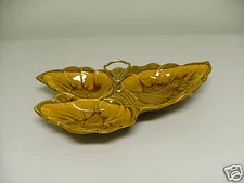 American ART POTTERY Santa Anita Ware R-27 Leaf Serving Dish 3 section handled