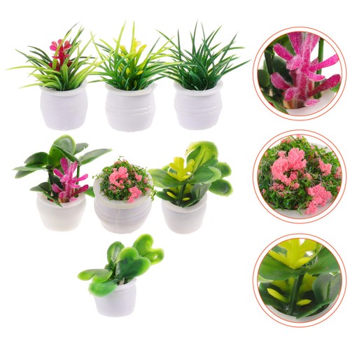 7 Pezzi Mini Vasi Piante Tavolo Fiori Decorazione Giardino Accessori Giocattolo Modello Fai da Te - Foto 3 di 12