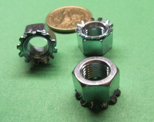 Zinc Grade 2 Tooth Washer Hex Nut KEPS 3/8-24 x 9/16 Width x 3/8 Height. -100Pcs - Picture 3 of 11