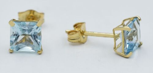 GENUINE 1.92 Cts AQUAMARINE STUD EARRINGS 14k GOLD - Free Certificate Appraisal