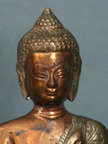 Große Skulptur Buddha Shakyamuni 20 cm Kupfer mit Messing Tibet China um 1960 - Bild 5 von 8