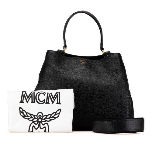MCM echt 2-Wege Schultertasche schwarz Beuteltasche Damen gold Leder mit Staubbeutel - Bild 8 von 10